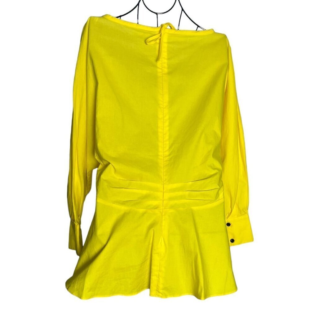 Proenza Schouler White‎ Label Women's 8 Poplin V-Neck Top Bright Yellow Peplum - Picture 10 of 15